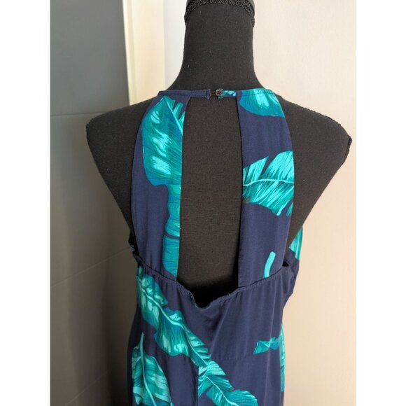 28 Palms Navy Blue Tropical Leaf Maxi Dress with Open Keyhole Back - XL - Picture 3 of 10